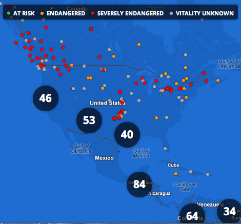 EndangeredLanguages.com screenshot of languages by location